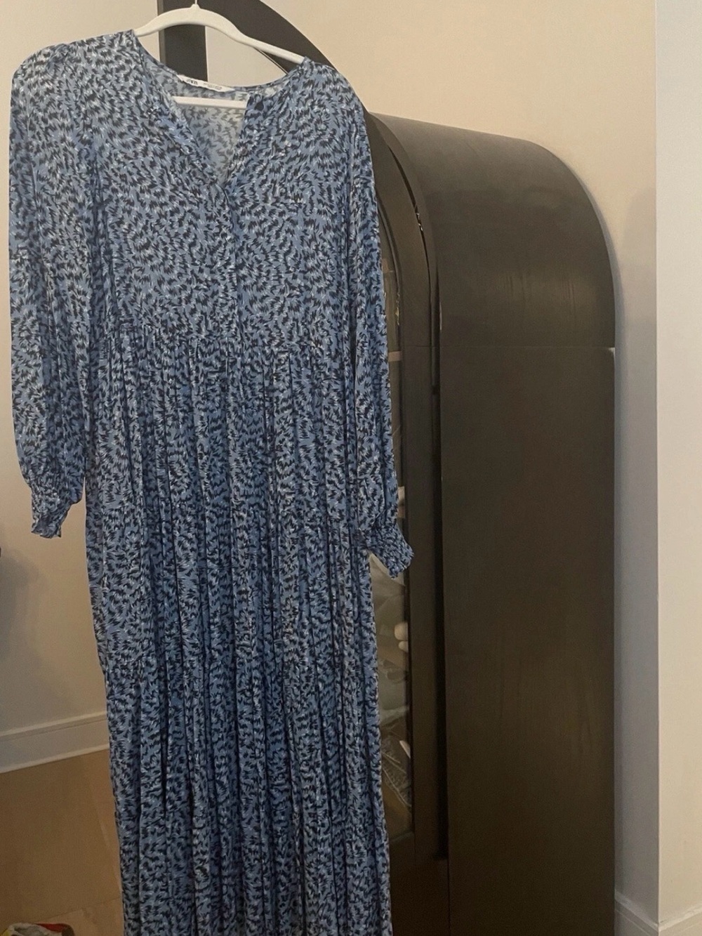 Zara Blue Printed Long Sleeve Maxi Dress